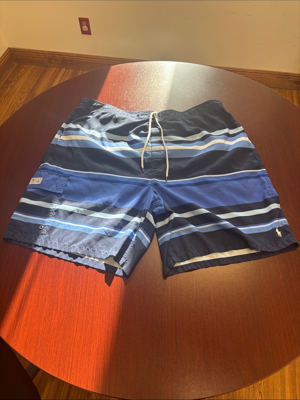 Polo by Ralph Lauren Navy and Light Blue Striped Swim Shorts